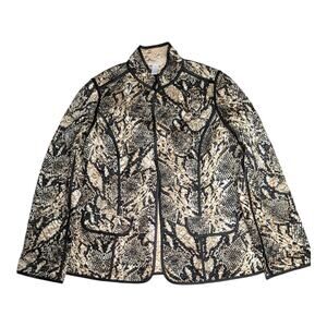 Chico's Black Champagne Gold Snakeskin Print Quilted Satin Open Front Jacket 1 S